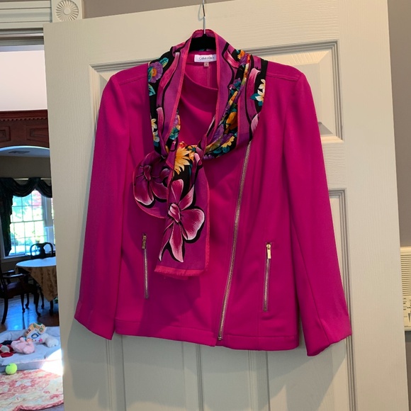 Calvin Klein Pink Moto Style Short Jacket /Scarf Set sz M - Picture 1 of 6